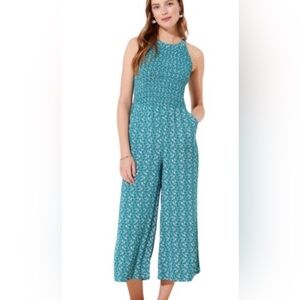 Loft green/blue floral smocked jumpsuit, 4P